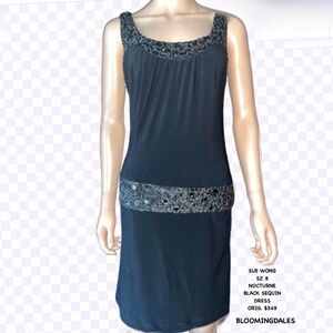 SUE WONG SZ 8 NOCTURNE BLACK BEADED DROP WAIST DRESS